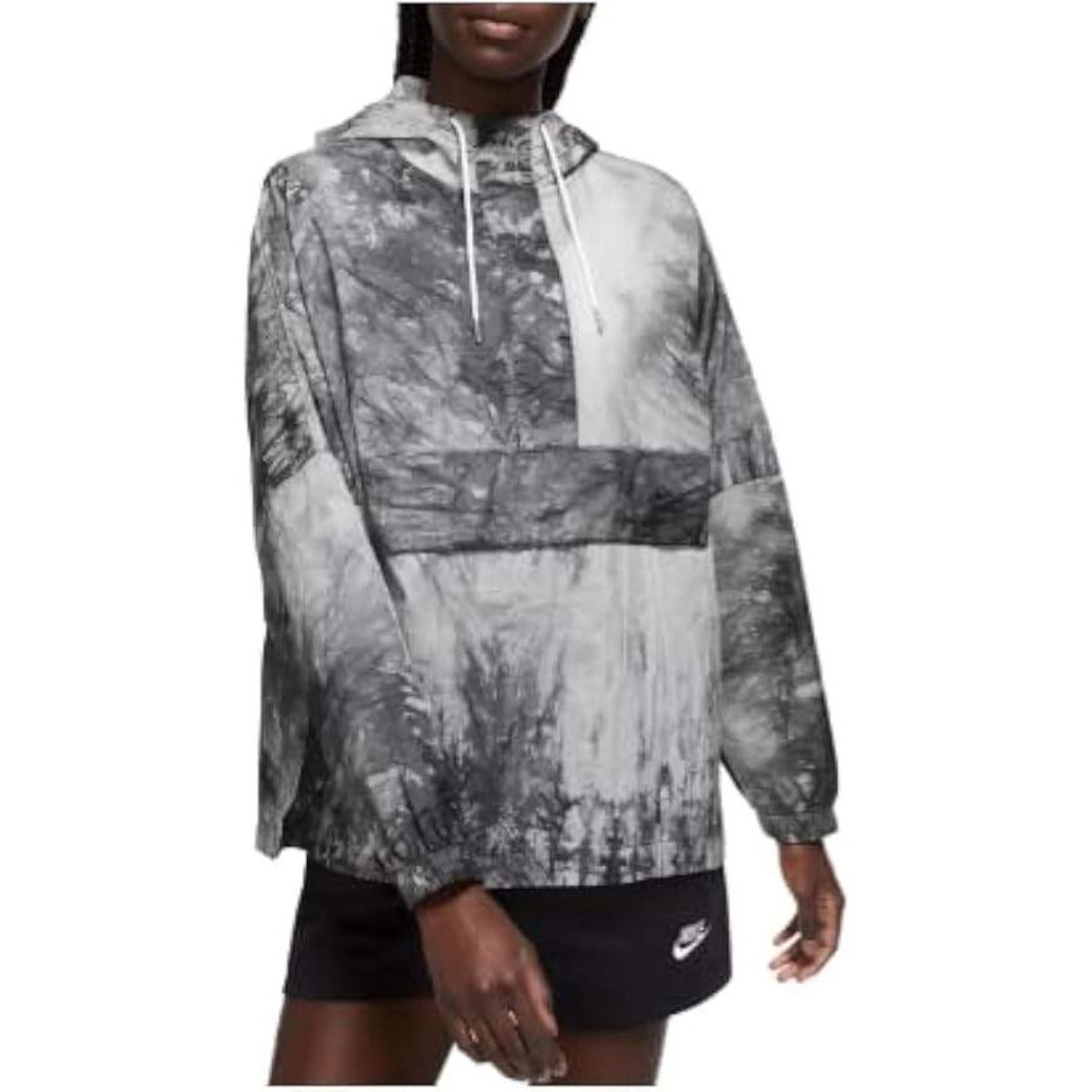 Nike Women's Sportswear Wave Dye Woven Pullover Jacket, Black/Gray, Large